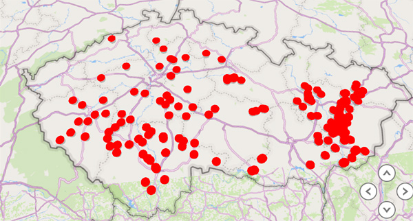 Mapa monitorovaných stanovišť MSDfyto, 2023