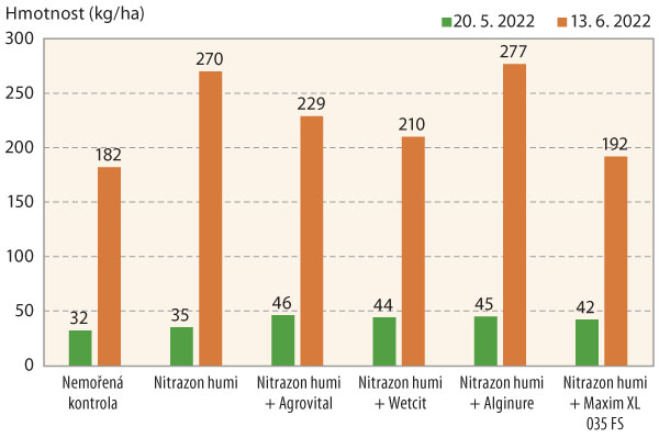 Graf 3: Vliv ošetření osiva na hmotnost sušiny kořenů (Číněves, 2022)