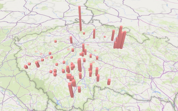 Mapa 1: Napadení porostů ozimé pšenice klasovými fuzárii v Čechách