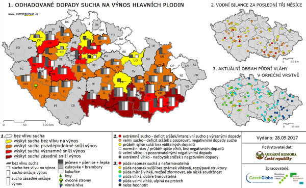 Mapa: Odhadované dopady sucha na výnos hlavních plodin