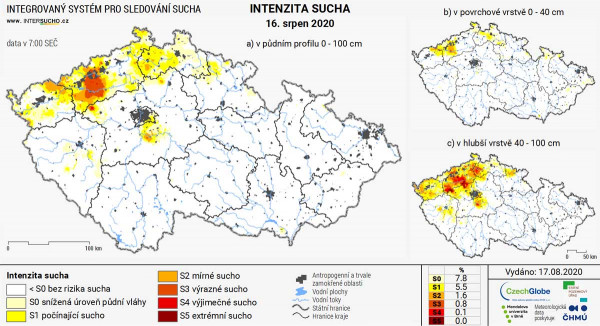 Mapa 1: Nedostatek srážek se v našich krajích více méně držel až do poloviny května (www.intersucho.cz)
