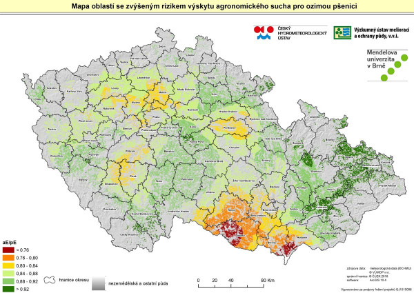 Mapa oblastí se zvýšeným rizikem výskytu agronomického sucha pro ozimou pšenici
