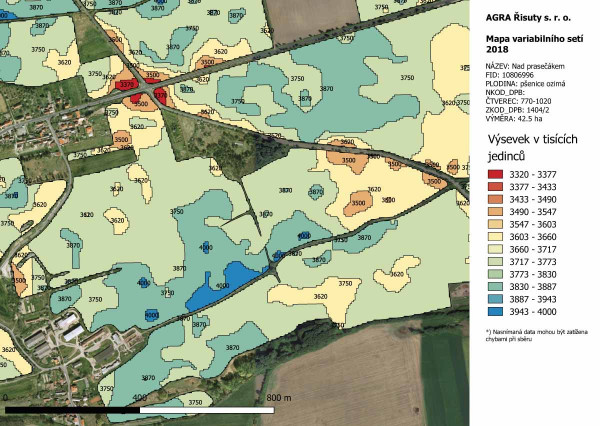 Obr. 5: Aplikační mapa variabilního setí pšenice ozimé