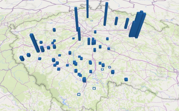 Mapa 1: Napadení porostů řepky hlízenkou obecnou k 15. 7. 2020, Čechy