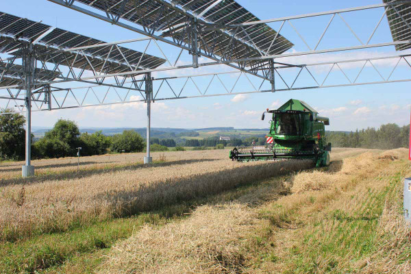 Obr. 1: Horizontální agrivoltaický systém (zdroj: Fraunhofer ISE)