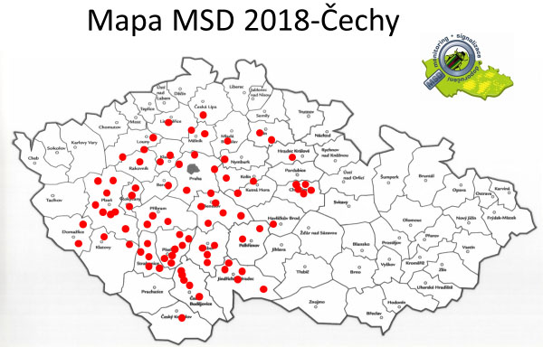 Mapa 1: Pozorovací stanoviště v Čechách - MSDfyto 2018