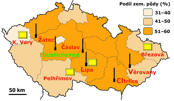 Mapa: Rozložení sacích pastí a Lambersových misek s nově vyznačenou lokalitou Dobřichovice