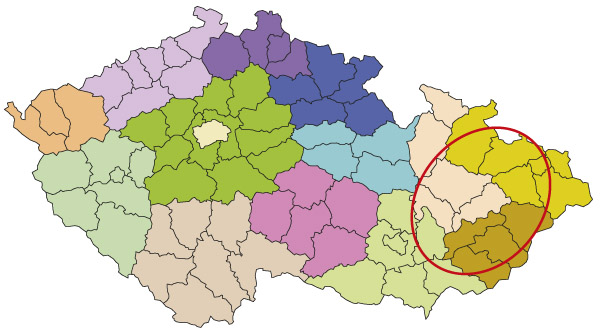 Mapa: Rizikové oblasti v ČR na základě náhodných odběrů