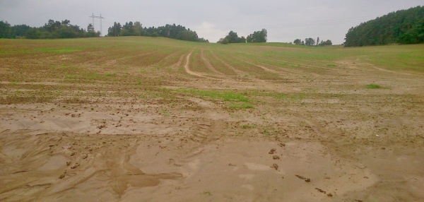 Vodní eroze na ploše, kde vzchází řepka - zpracování půdy orbou do hloubky 15 cm
